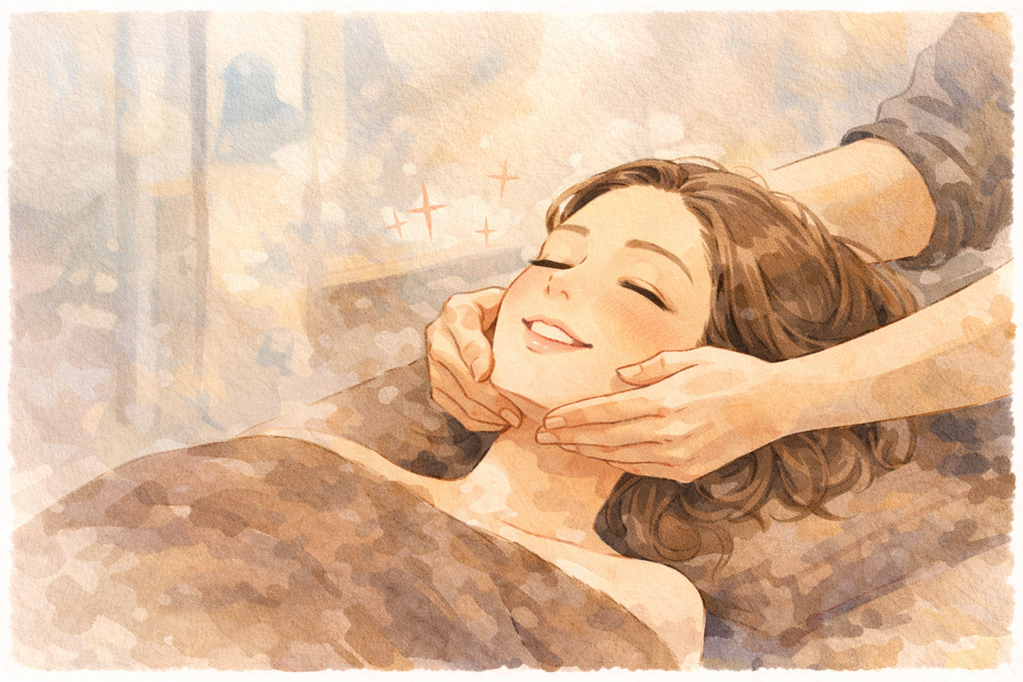 フェイシャルマッサージのリラックス風景