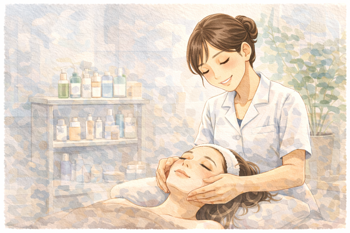 フェイシャルマッサージのオールハンド施術