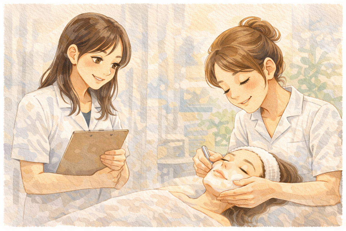 フェイシャルマッサージレッスンの様子