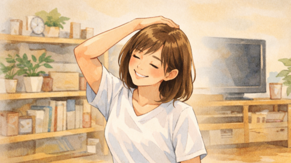 明るいリビングでストレッチ